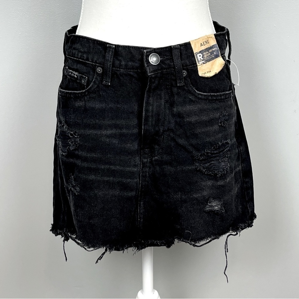 NWT Aeropostale black distressed raw hem mini skirt, size 4.